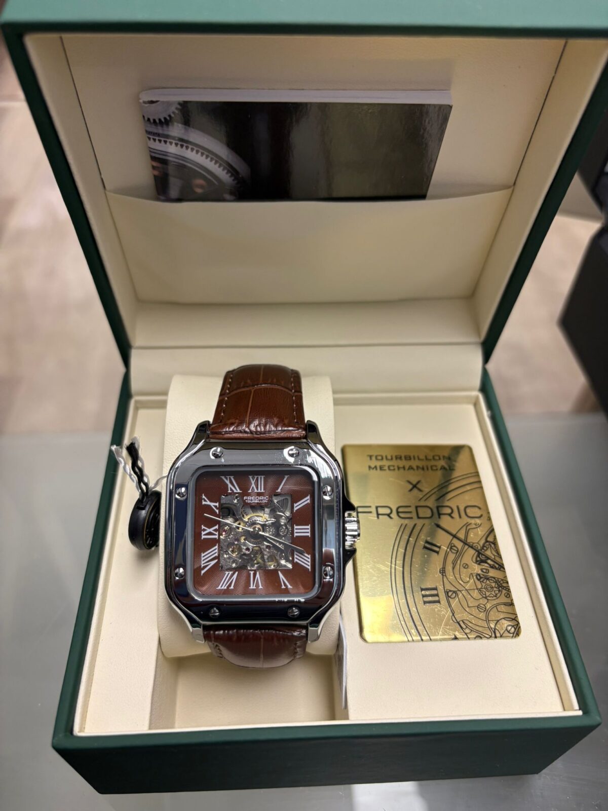 FREDRIC Automatik Skelettuhr Braunes Leder