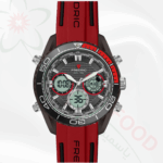 ساعة FREDRIC Dual Time رياضية كوارتز بسوار سيليكون أحمر