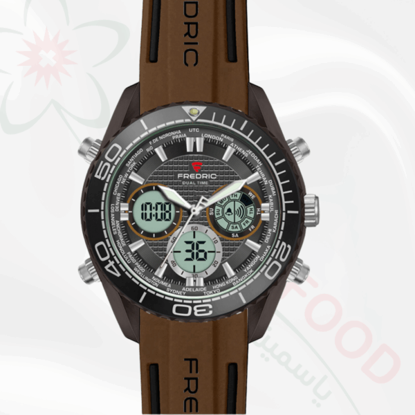 ساعة FREDRIC Dual Time كوارتز رياضية بسوار بني